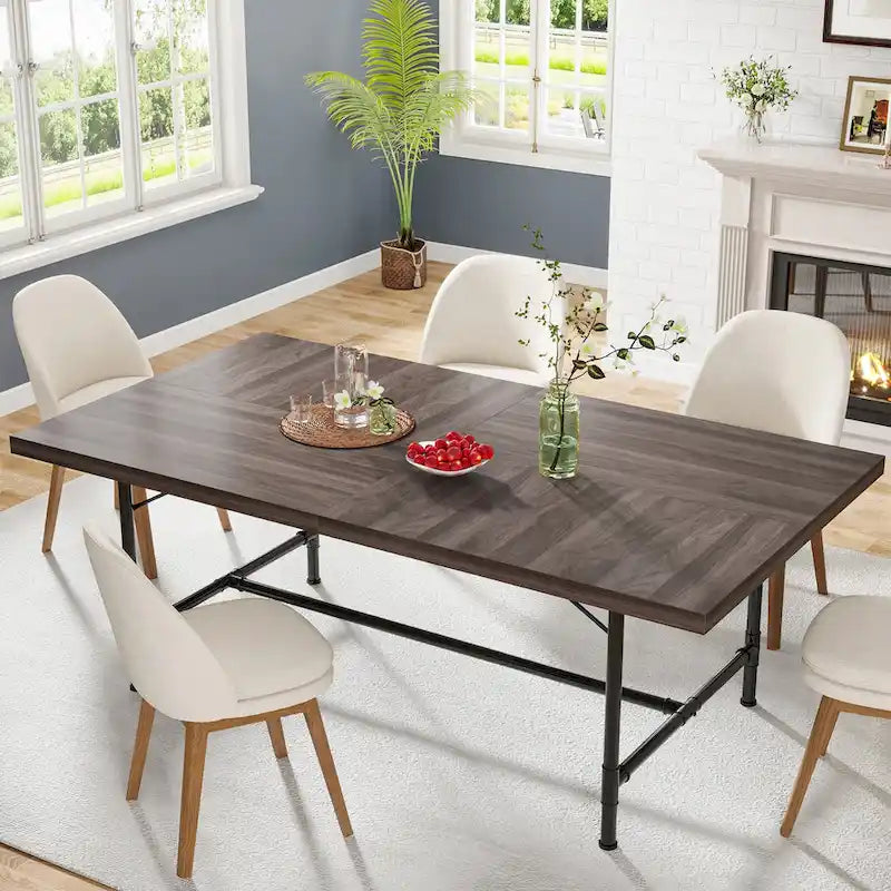 70.9-Inch Rustic Rectangle Dining Table with Metal Tube Frame - image 3