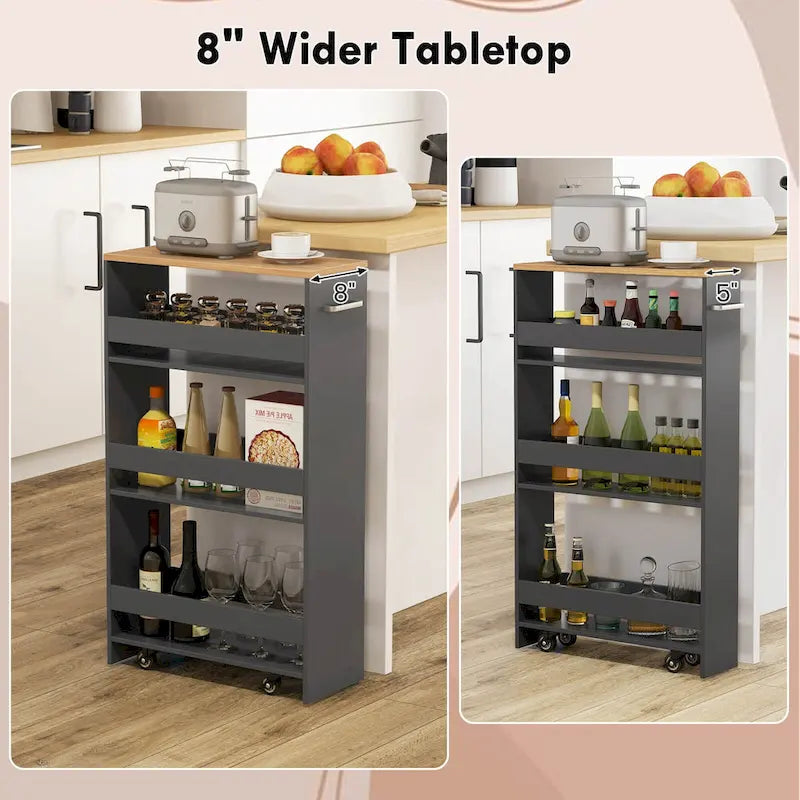 Costway 4-Tier Slim Rolling Kitchen Cart with Wheels - 8 Storage Compartments - image 32