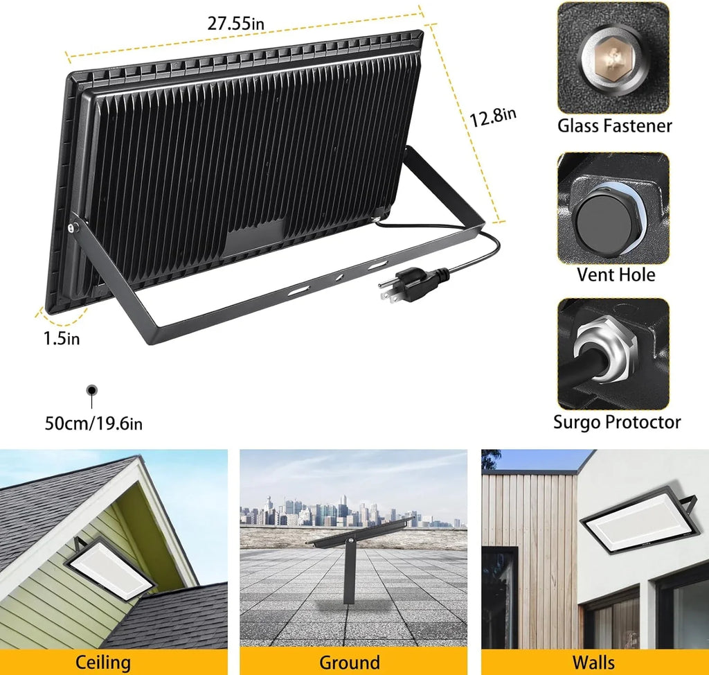 3 Pack 200W LED Flood Light,Super Bright Exterior Security Lights With Plug,IP66 Waterproof Outdoor Flood Light, 22800lm 5000