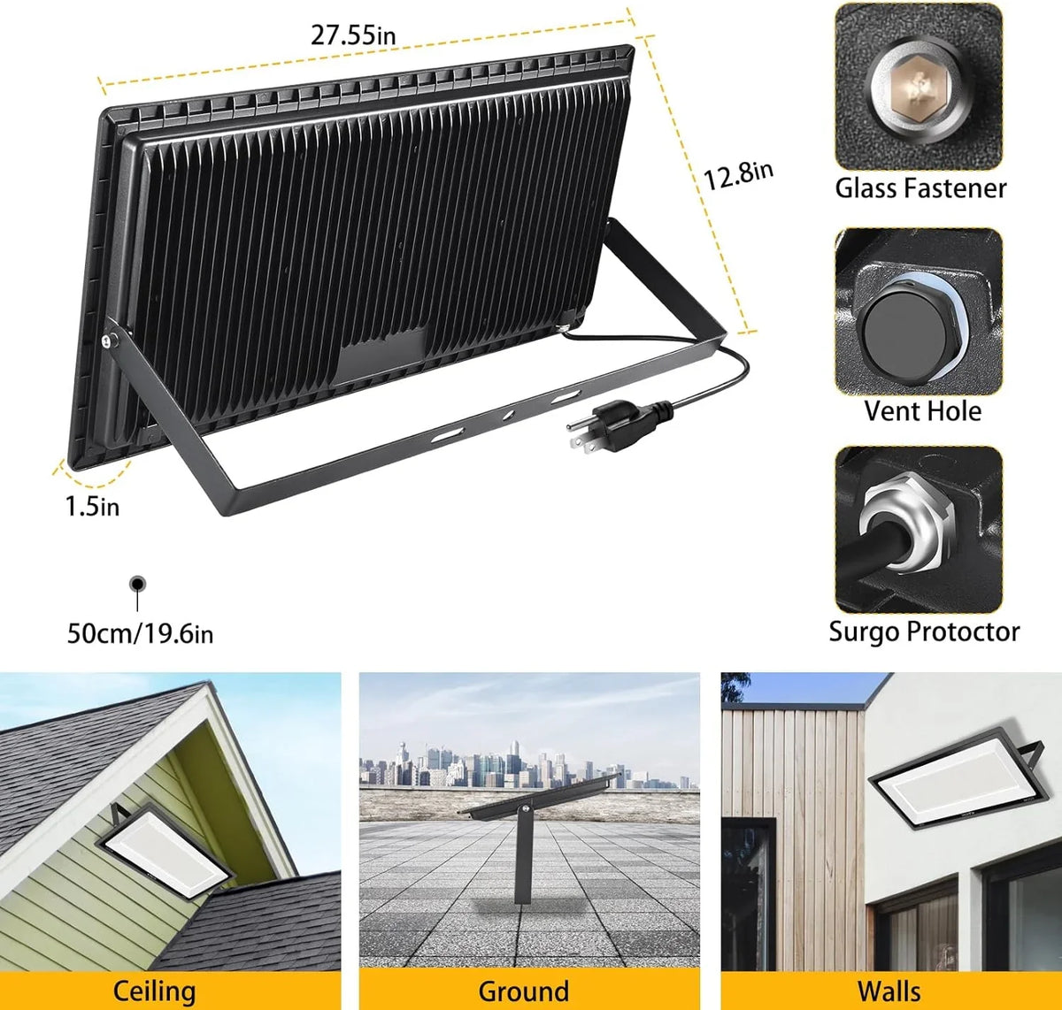 3 Pack 200W LED Flood Light,Super Bright Exterior Security Lights With Plug,IP66 Waterproof Outdoor Flood Light, 22800lm 5000