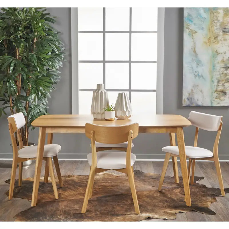 Mid Century Dining Table Set with 4 Upholstered Chairs and Wooden Frame - image 6