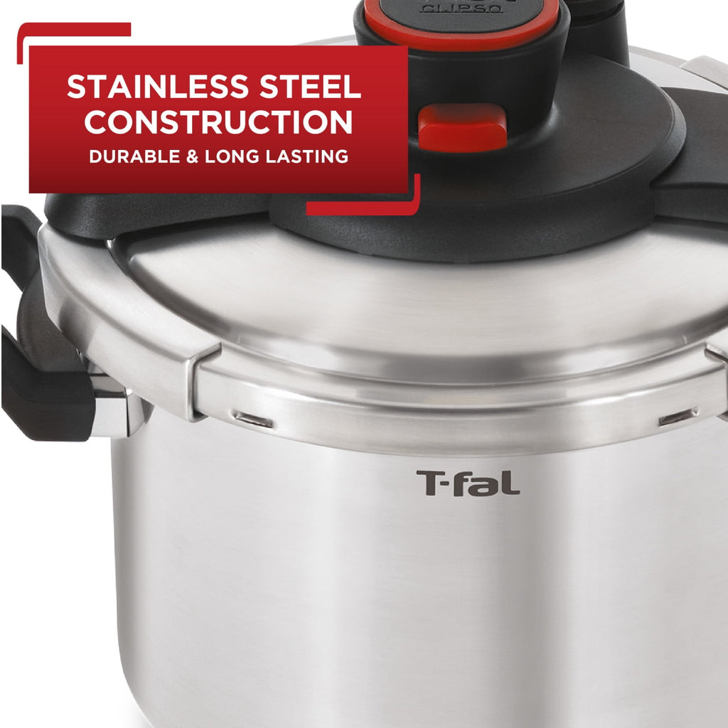 T-fal Clipso, Stainless Steel Pressure Cooker, 8 Quart, Silver