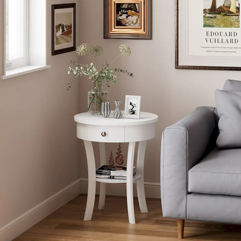 Costway Round 2-Tier Side Table - Versatile Nightstand for Bedroom and Living Room - image 13