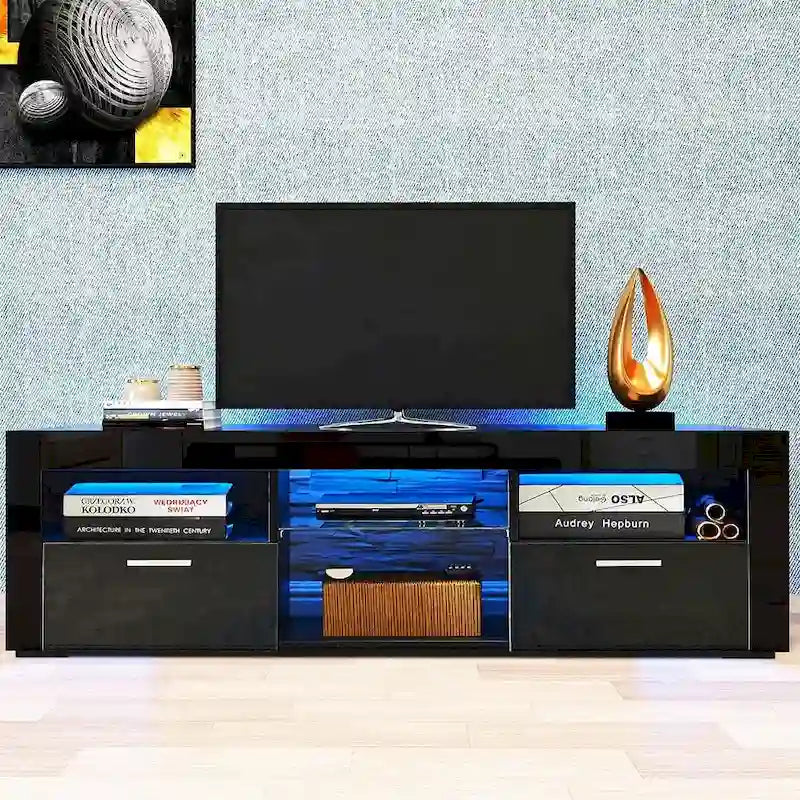 Contemporary LED TV Stand Media Console with Illuminated Features - High Gloss Finish, 51L x 14W x 16H inches - image 6