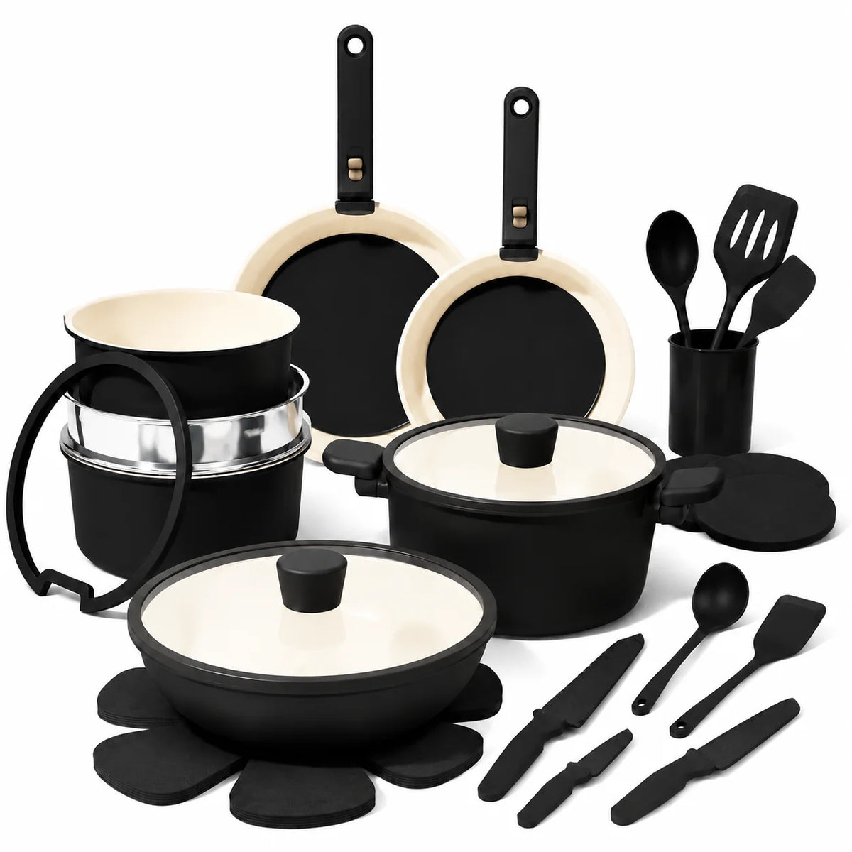 33 PCS Ceramic Cookware Set Nonstick Pots Pans Detachable Handles Induction Dishwasher Safe Black - image 1