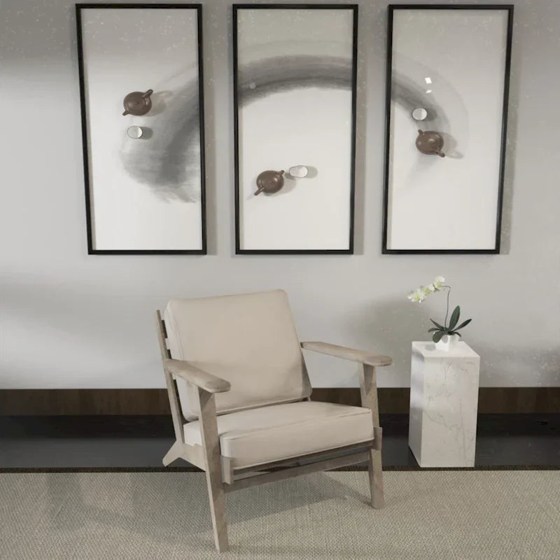 Handcrafted Amber Accent Chair with Slatted Mango Wood, Buffalo Leather Cushions, and Angled Legs - image 34