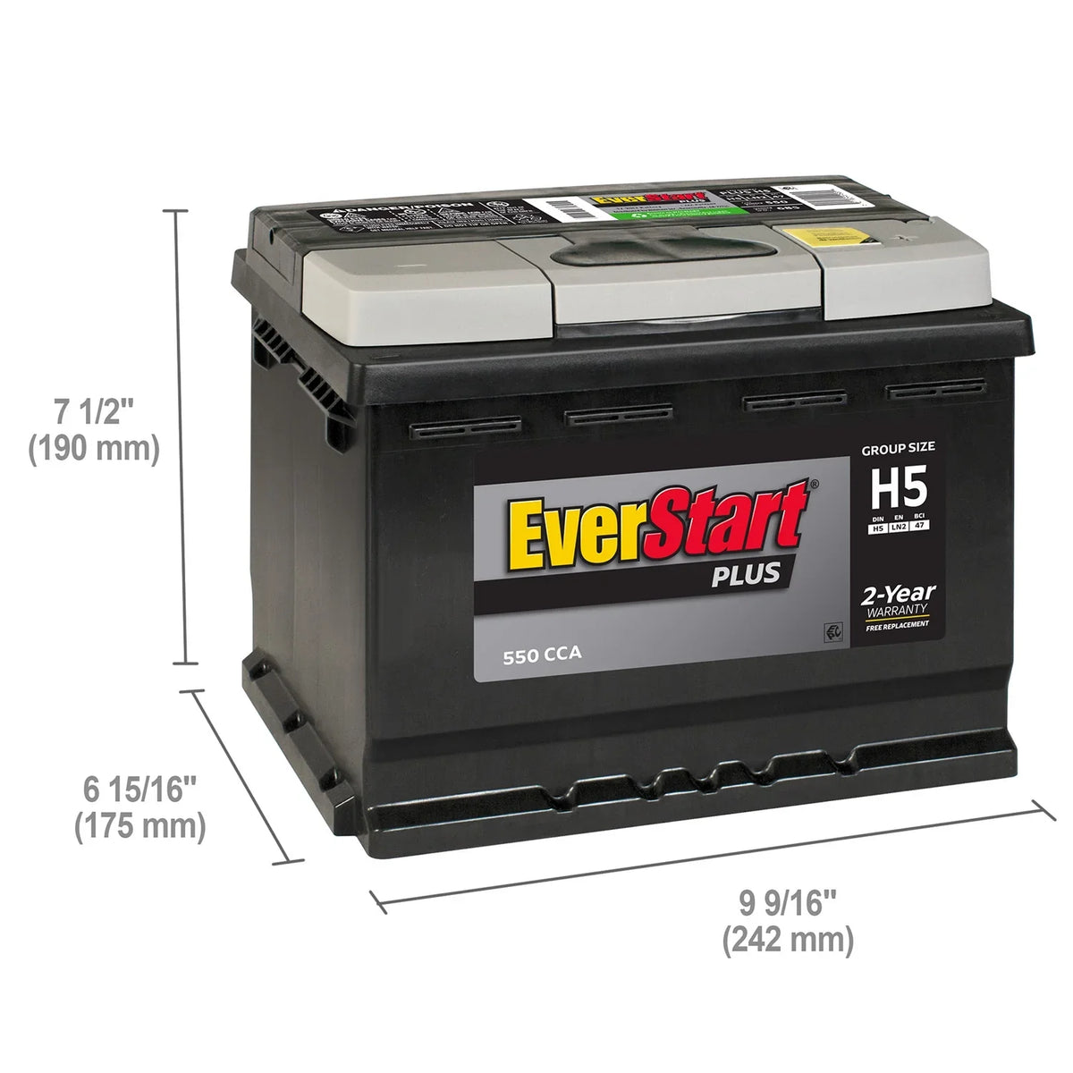 EverStart Plus Lead Acid Automotive Battery, Group Size H5 / LN2 / 47 12 Volt, 550 CCA 80RC - image 6