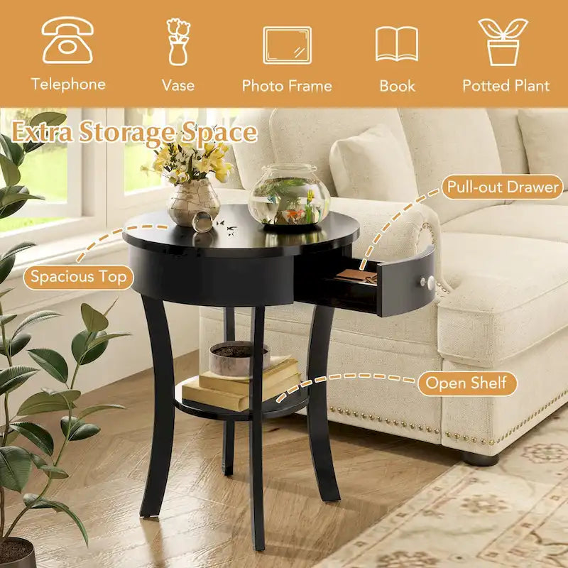 Costway Round 2-Tier Side Table - Versatile Nightstand for Bedroom and Living Room - image 20