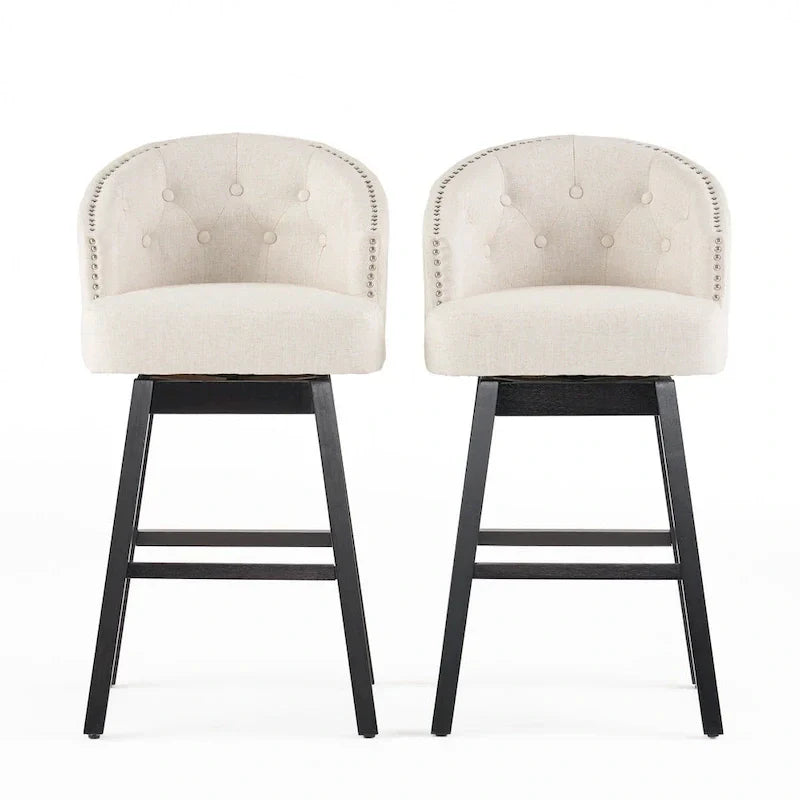 Swivel Bar Stool Set with Tufted Upholstered Seat and Wooden Frame - image 3
