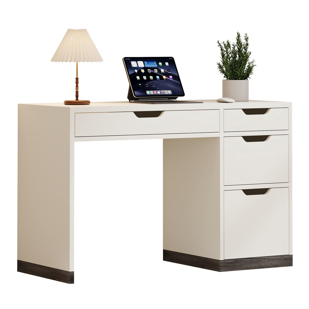 DreamCurship White Desk with Drawers, Modern Computer Desk with File Drawers, Home Office Study Writing Desk with Storage, White