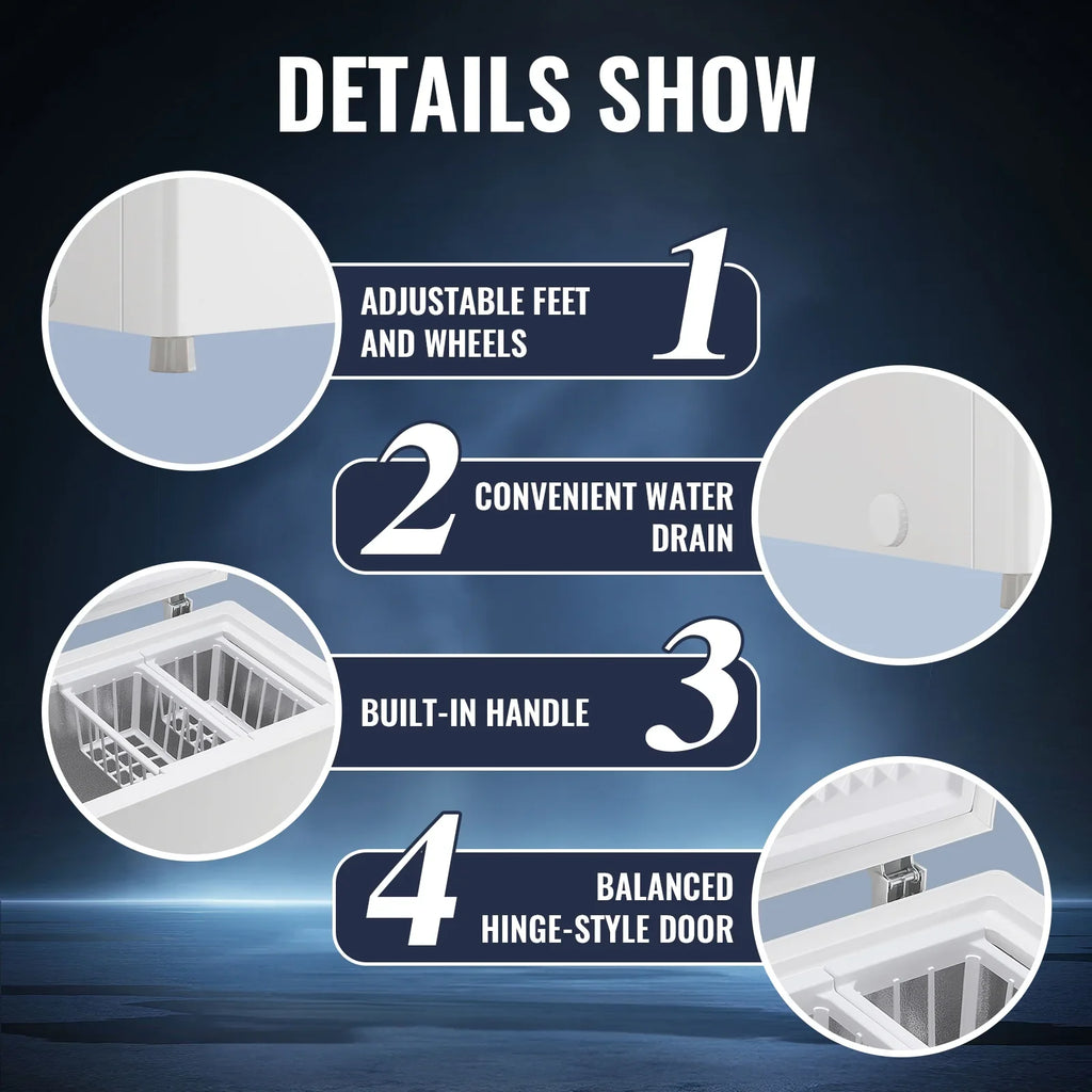 JIEJIA Compact Freezer 3.5 cu ft Environmental Chest Freezer, Mini Freezer with 7 Gear Adjustable Temperature, Removable Storage Basket, Energy Saving, White - image 6