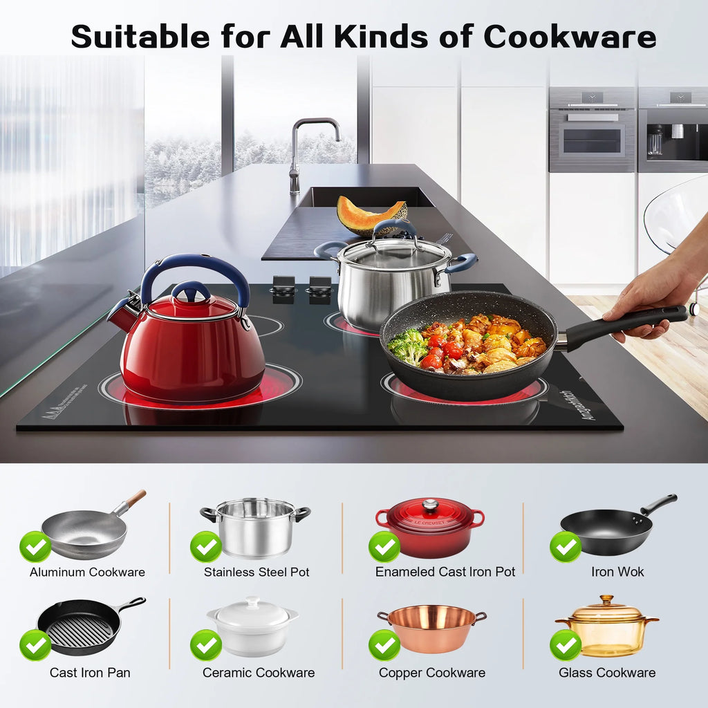 30 inch 4 Burner Built in Electric Ceramic Cooktop 6700W 240V with Hot Surface Indicator Radiation-Free ETL Certified - image 2