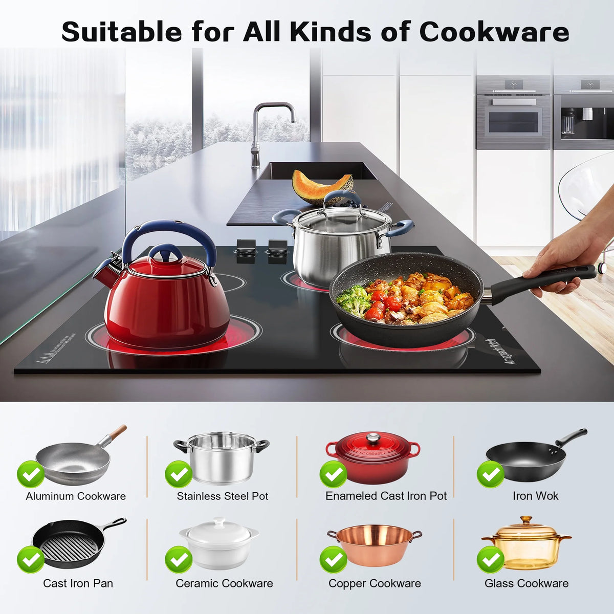 30 inch 4 Burner Built in Electric Ceramic Cooktop 6700W 240V with Hot Surface Indicator Radiation-Free ETL Certified - image 2