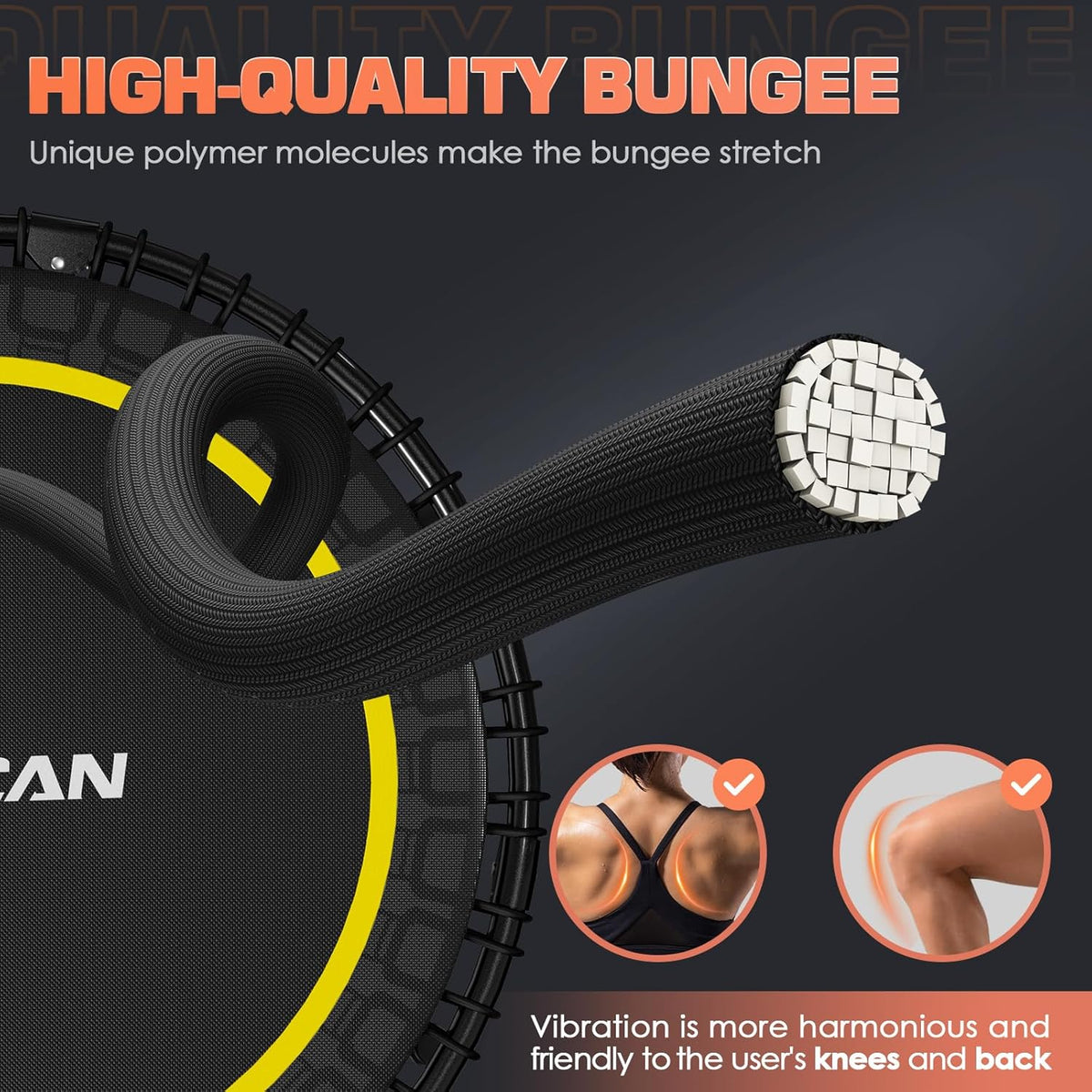 BCAN 450/550 LBS Foldable Mini Trampoline, 40"/48" Fitness Trampoline with Bungees, U Shape Adjustable Foam Handle, Stable & Quiet Exercise Rebounder for Adults Indoor/Outdoor Workout - image 77