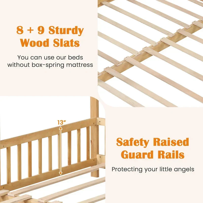 Gymax Twin to King Wooden House Bed Daybed with Safety Rails & Customizable Design - image 23