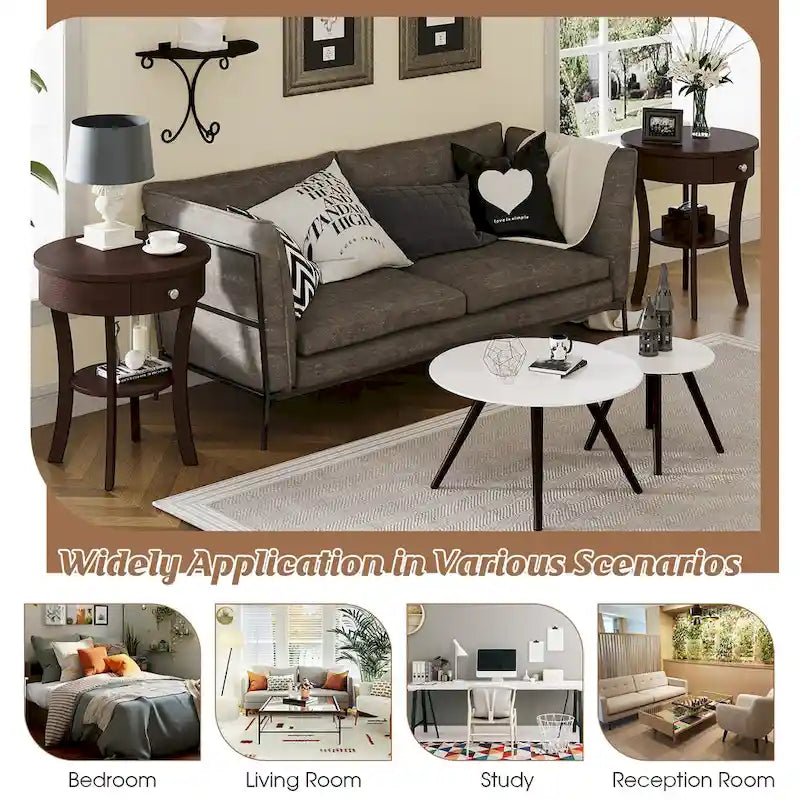 Costway Round 2-Tier Side Table - Versatile Nightstand for Bedroom and Living Room - image 30