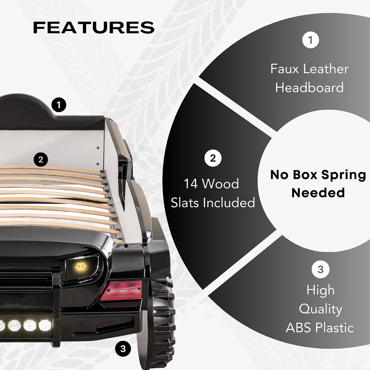 Furniture of America Terra Kids Plastic Twin SUV Bed with LED and Sound, Black - image 16