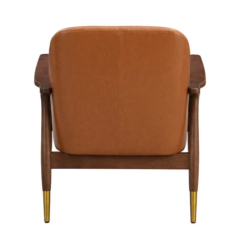 Mid-Century Modern Faux Leather Accent Chair - 29.2", Cushioned Seat, Sturdy Wood Frame, and Brass-Tipped Legs - image 9