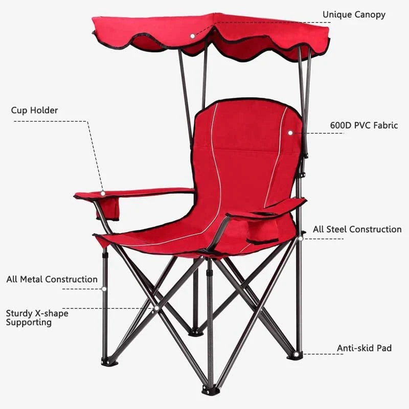 Outdoor Canopy Chair Portable Folding Beach Chair With 2 Cup Holders 600D Pvc Fabric Camping Chair Lawn Chair - Comfortable A