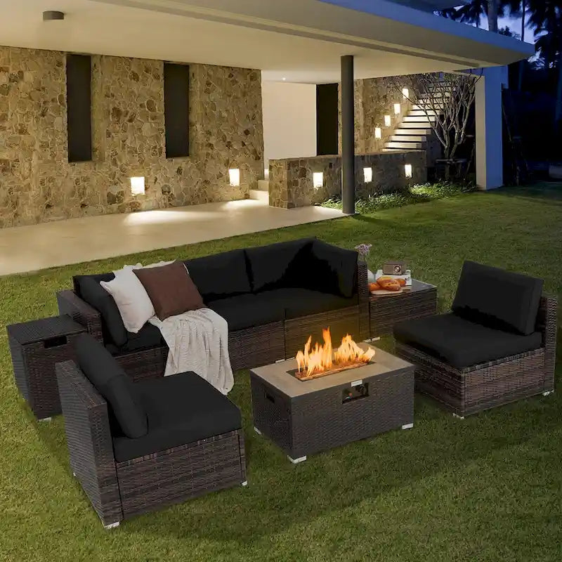 8PCS Patio Rattan Furniture Set Fire Pit Table Tank Holder Cover Deck - image 10