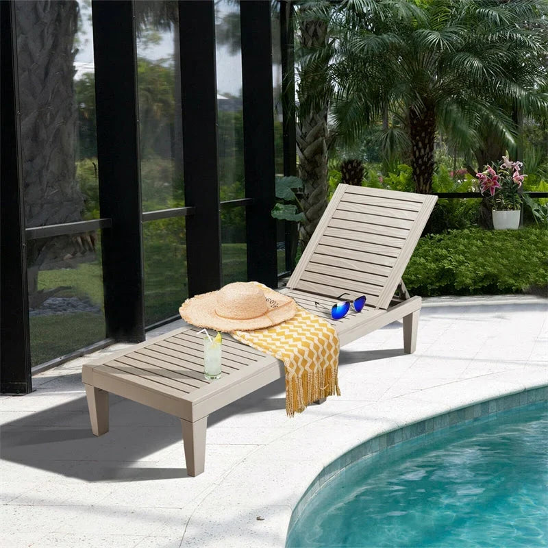 Outdoor Chaise Lounge Chair Patio Recliner Adjustable With 5 Positions Wood Texture Design Waterproof Easy To Assemble - Comf