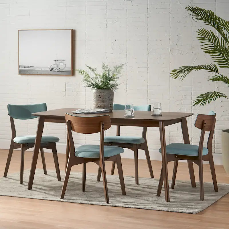 Mid Century Dining Table Set with 4 Upholstered Chairs and Wooden Frame - image 11