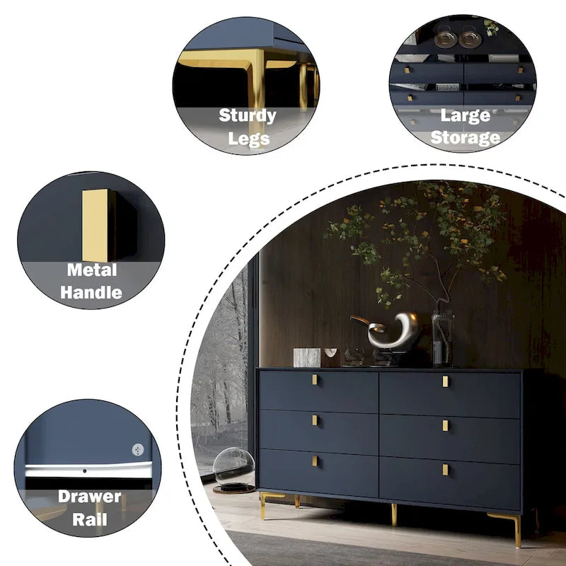 Mid-Century 6-Drawer Storage Dresser Chest Sideboard - image 27