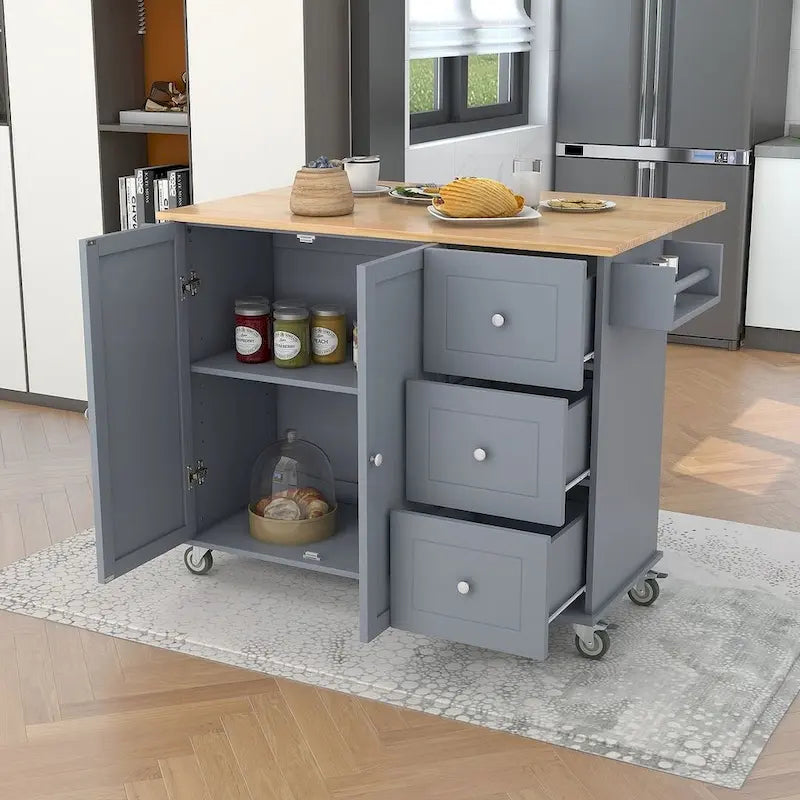 Mobile Kitchen Island on Wheels with Drop Leaf and Solid Wood Top - image 10