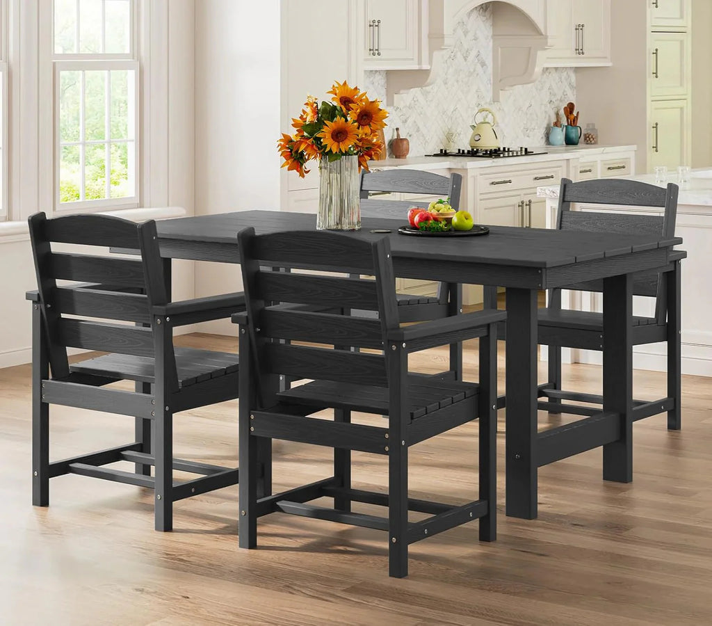 SERWALL 7-Piece Patio Table Set, Outdoor HDPE Dining Furniture with Umbrella Hole, All Weather Table and Chairs for Lawn, Garden, Poolside, Aruba - image 171