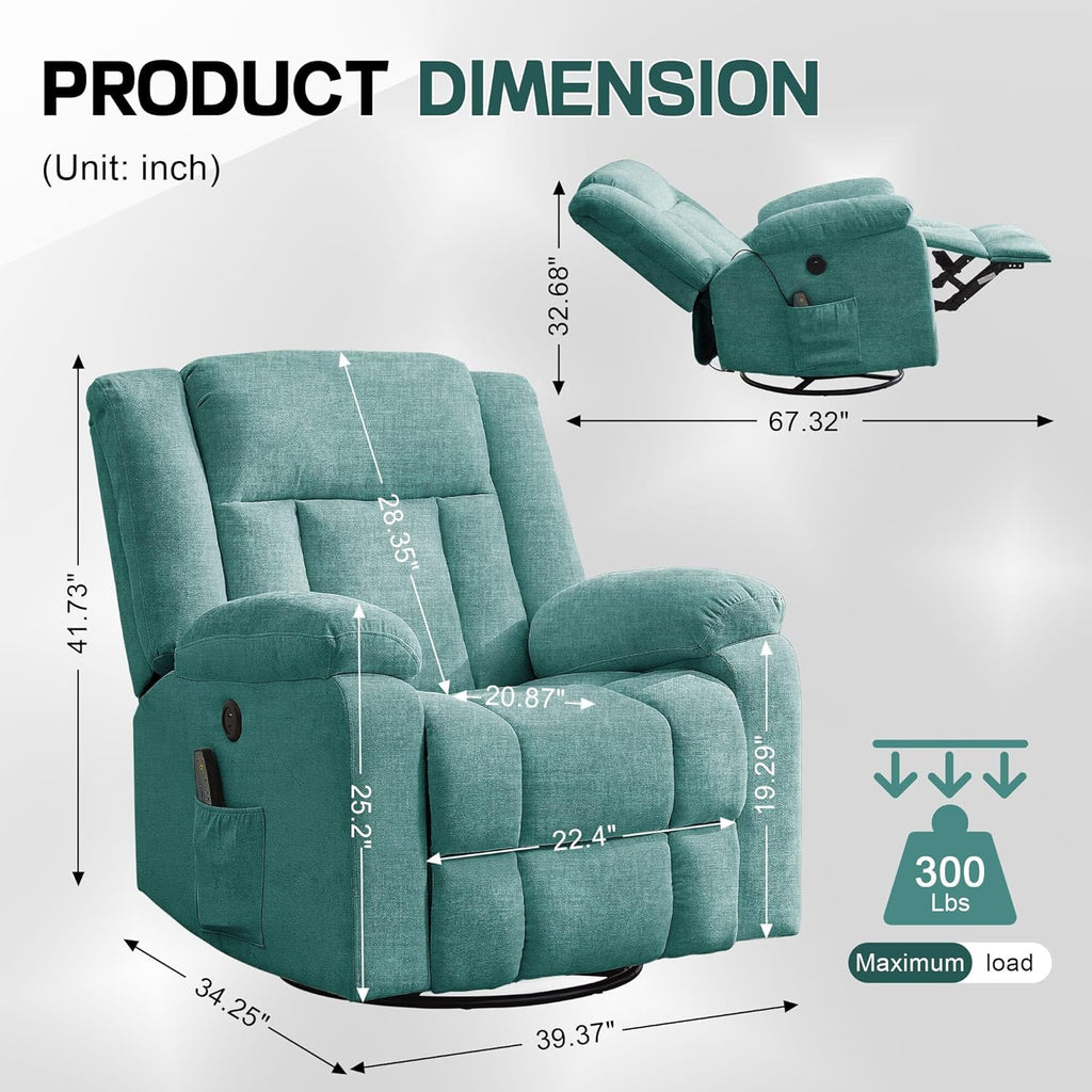 Rocker Recliner, Glider Recliner Chairs for Adults, 360° Swivel Rocking Chair with Massage and Heating, Nursery Chair with Storage and USB Charging for Living Room, Bedroom, Nursery - image 27