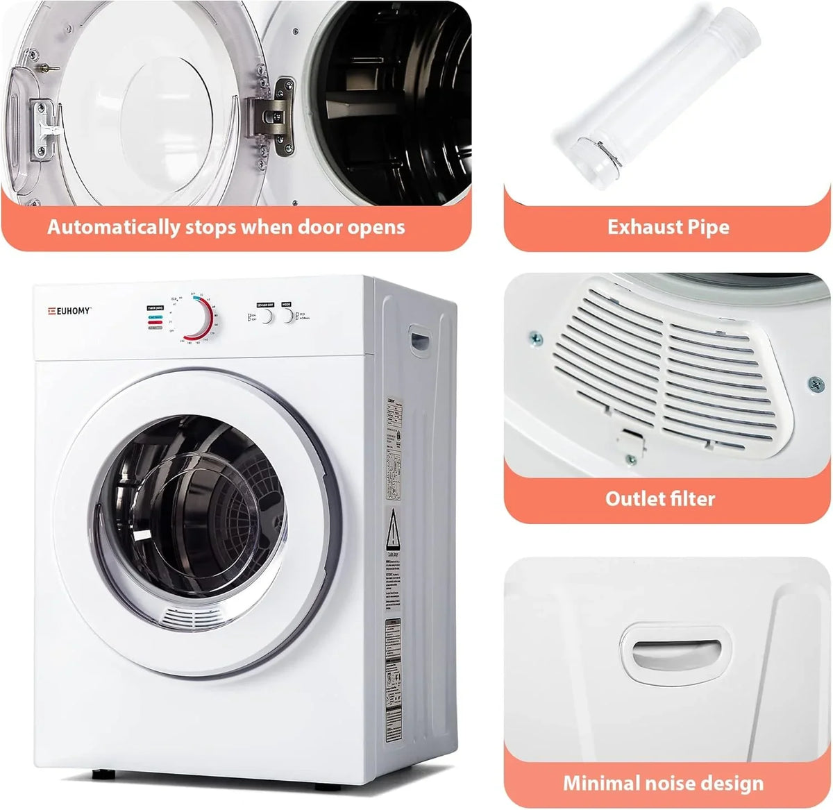 Compact Dryer 1.8 cu. ft. Portable Clothes Dryers with Exhaust Duct