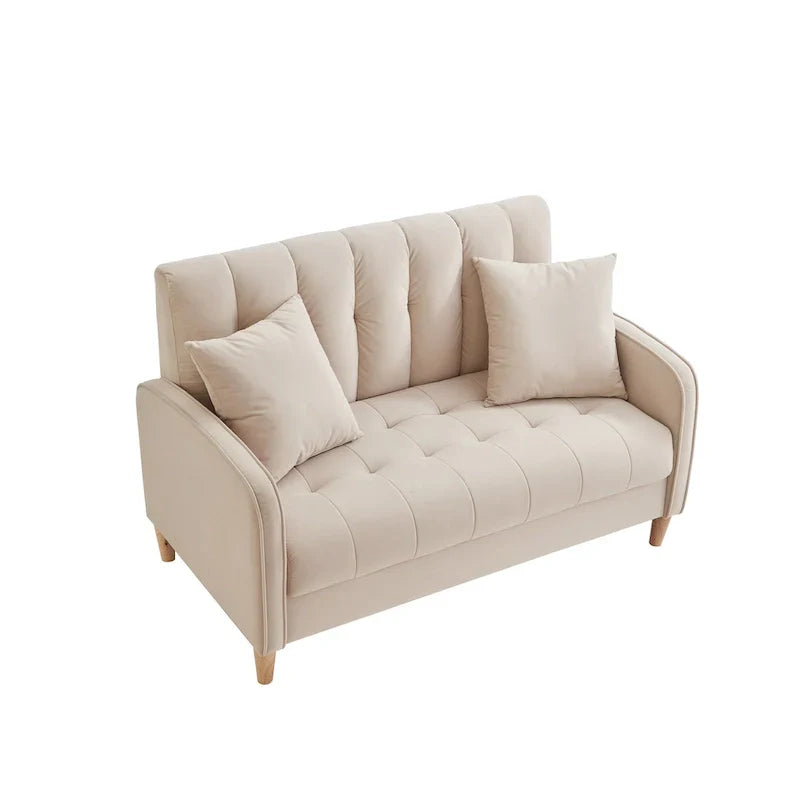Contemporary Velvet Tufted Loveseat for Small Living Spaces - Beige Upholstered Sofa - image 16
