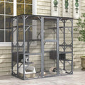 71" Tall Large Cat House Outdoor Catio Kitty Enclosure, Walk-in Cat Kennel Condo, Wooden Cat Cage Playpen with 7 Platforms - image 1