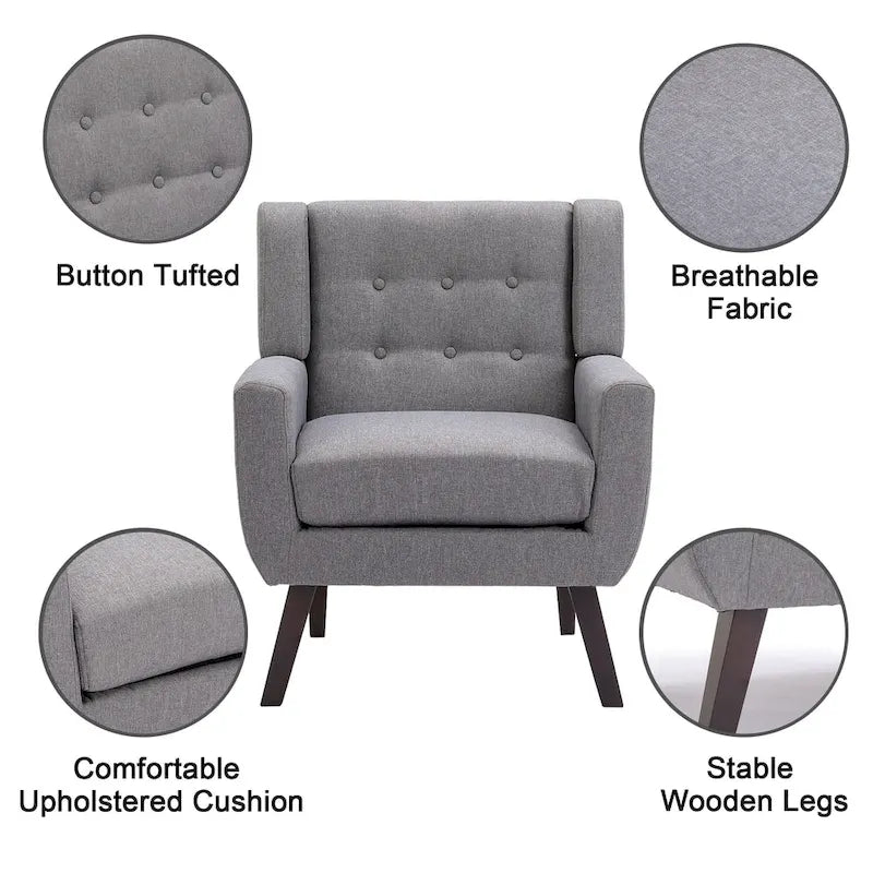 Contemporary Linen Button-Tufted Accent Chair - image 17