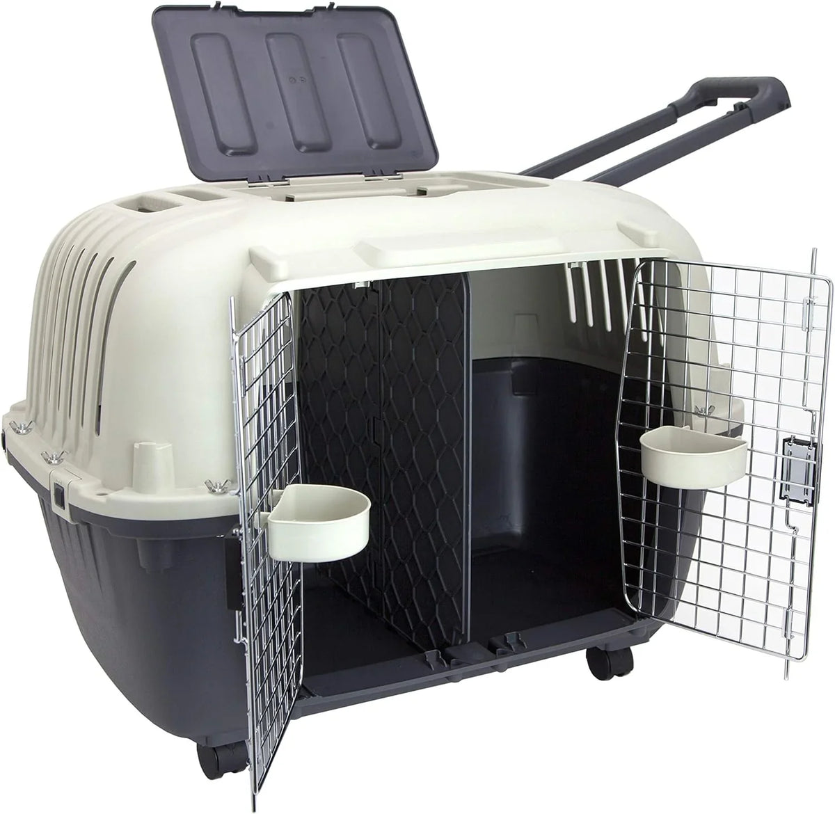 Designs Plastic Kennels Rolling Plastic Airline Approved Wire Door Travel Dog Crate, XXX-Large, Gray - image 1