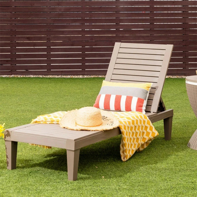 Outdoor Chaise Lounge Chair Patio Recliner Adjustable With 5 Positions Wood Texture Design Waterproof Easy To Assemble - Comf