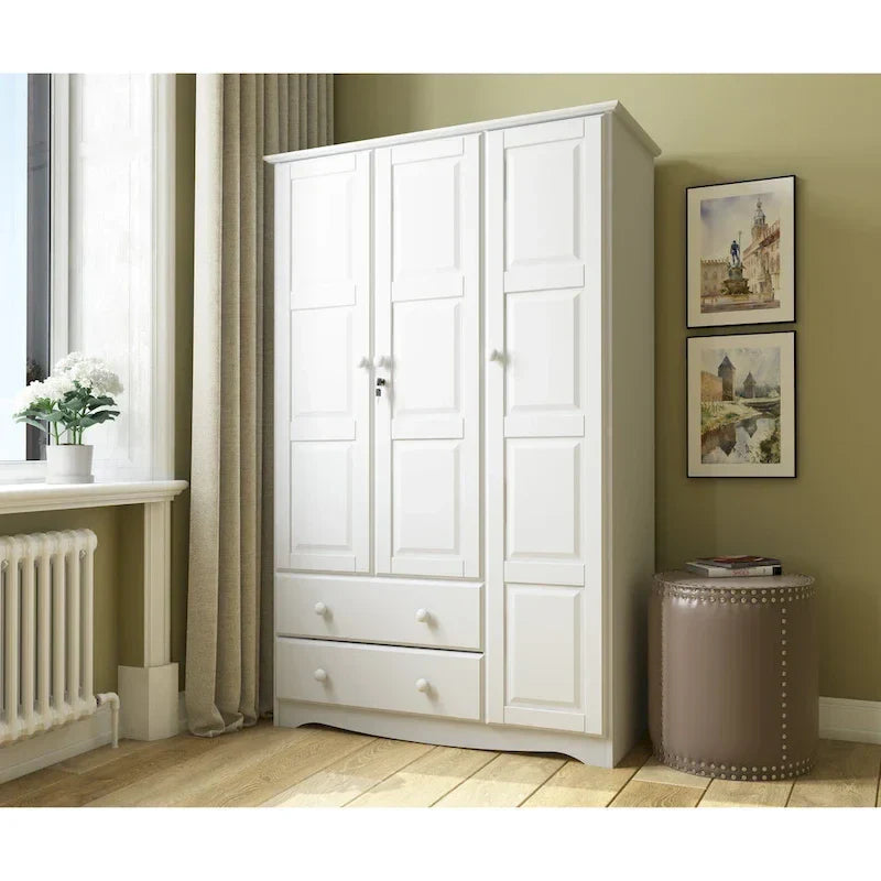 3-Door Wardrobe Armoire - White/Mocha/Java - Solid Wood - image 11