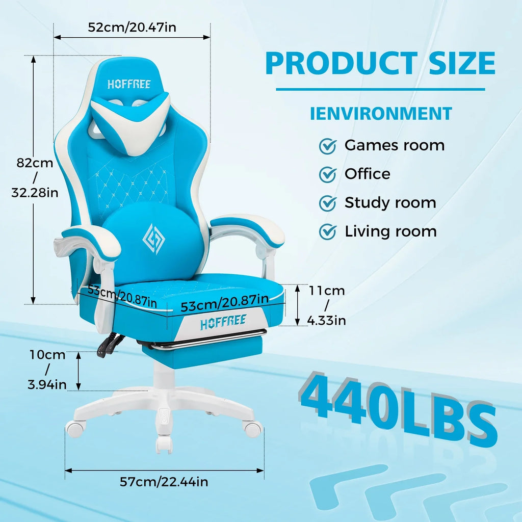 Hoffree Gaming Chair with Massage and Footrest Big and Tall Gamer Chair with Headrest and Lumbar Support PU Computer Game Chair for Adults Office - image 18