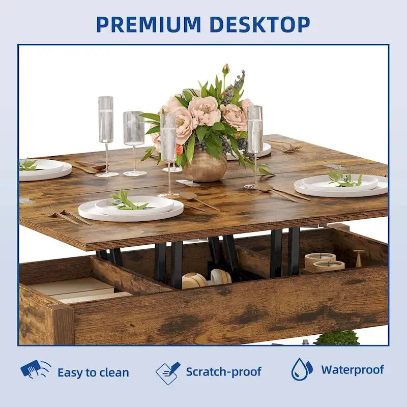 Moasis Farmhouse Lift-Top Coffee Table with Expandable Surface, Hidden Storage, and Shelf for Living Room - image 17