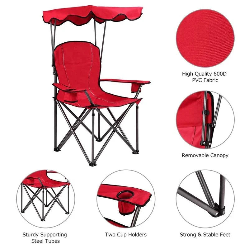 Outdoor Canopy Chair Portable Folding Beach Chair With 2 Cup Holders 600D Pvc Fabric Camping Chair Lawn Chair - Comfortable A