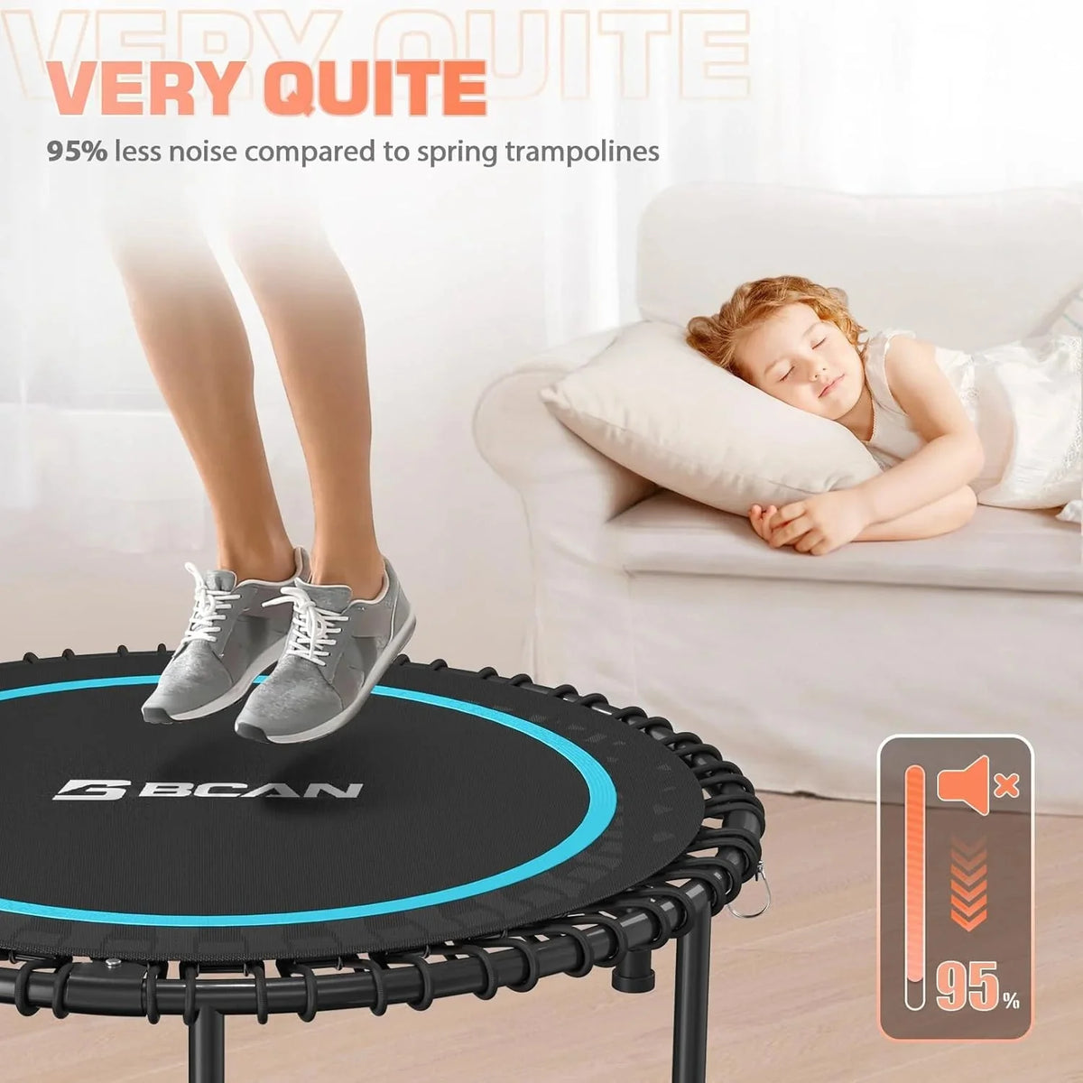 BCAN 450/550 LBS Foldable Mini Trampoline, 40"/48" Fitness Trampoline with Bungees, U Shape Adjustable Foam Handle, Stable & Quiet Exercise Rebounder for Adults Indoor/Outdoor Workout - image 22
