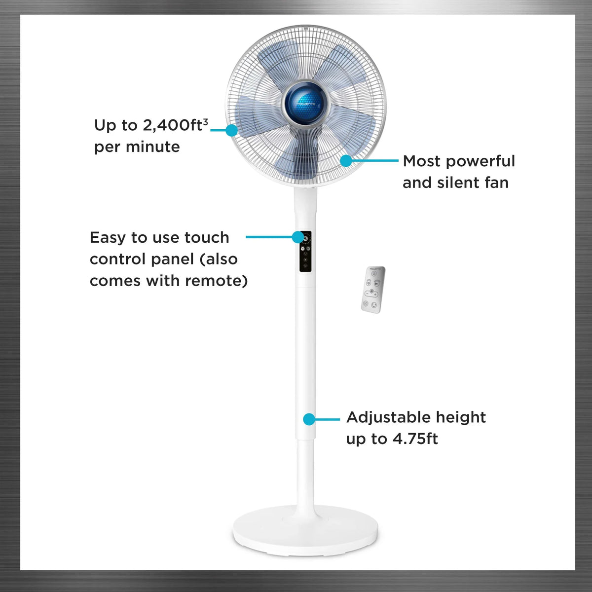 Rowenta Turbo Silence Standing Floor Fan with Remote, 53 Inch, Portable, 5 Speeds, VU5670 - image 32