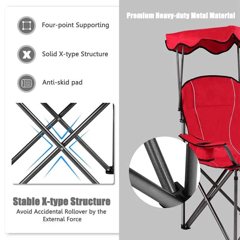 Outdoor Canopy Chair Portable Folding Beach Chair With 2 Cup Holders 600D Pvc Fabric Camping Chair Lawn Chair - Comfortable A