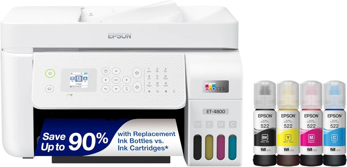 Epson EcoTank ET-4800 Wireless All-in-One Inkjet Printer, White – Cartridge-Free, Scanner, Copier, Fax, ADF, Ethernet, Home Office - image 1