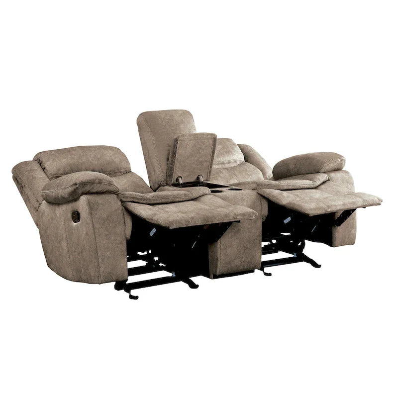 Joe 79-Inch Manual Dual Glider Recliner Loveseat with Console in Brown Microfiber - image 3