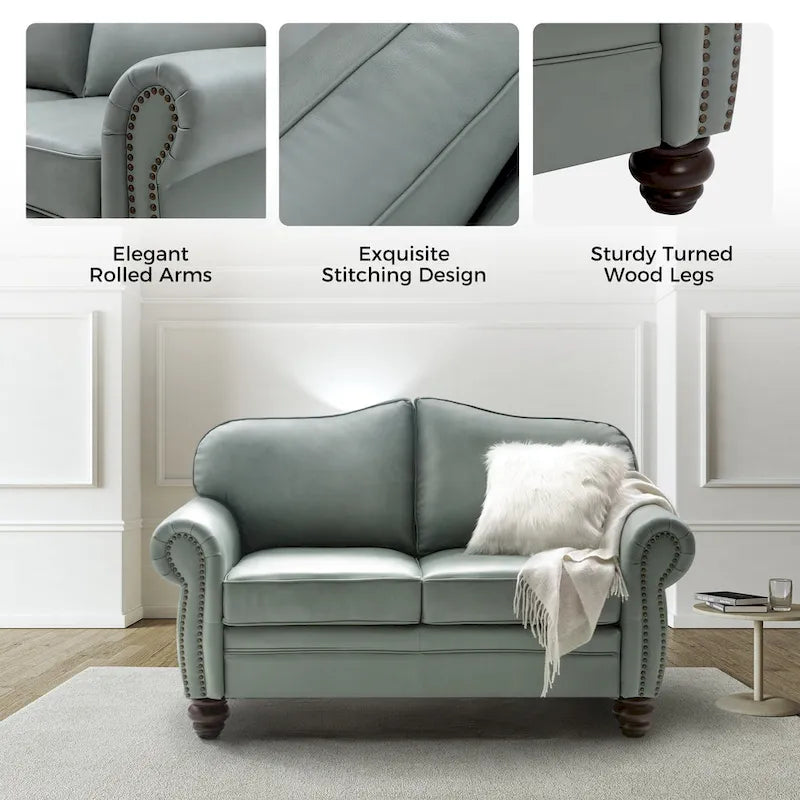 Angel Transitional Genuine Leather Sofa with Tufted Backrest by HULALA HOME - image 28