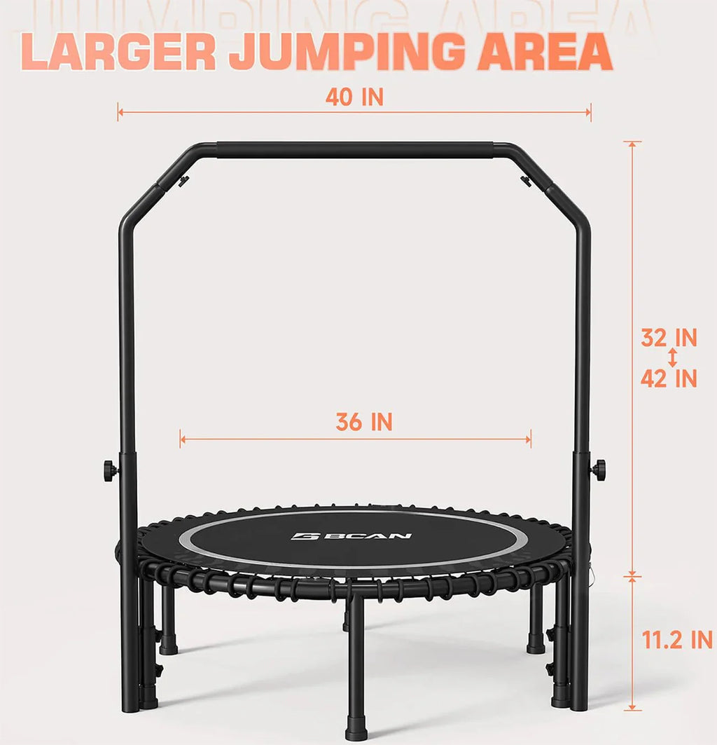 BCAN 450/550 LBS Foldable Mini Trampoline, 40"/48" Fitness Trampoline with Bungees, U Shape Adjustable Foam Handle, Stable & Quiet Exercise Rebounder for Adults Indoor/Outdoor Workout - image 58
