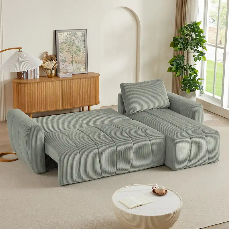 Grey 105.2" Corduroy L-Shaped Convertible Sleeper Sectional with Storage Compartment - image 2