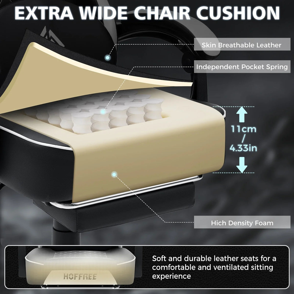 Hoffree Gaming Chair with Massage and Footrest Big and Tall Gamer Chair with Headrest and Lumbar Support PU Computer Game Chair for Adults Office - image 57