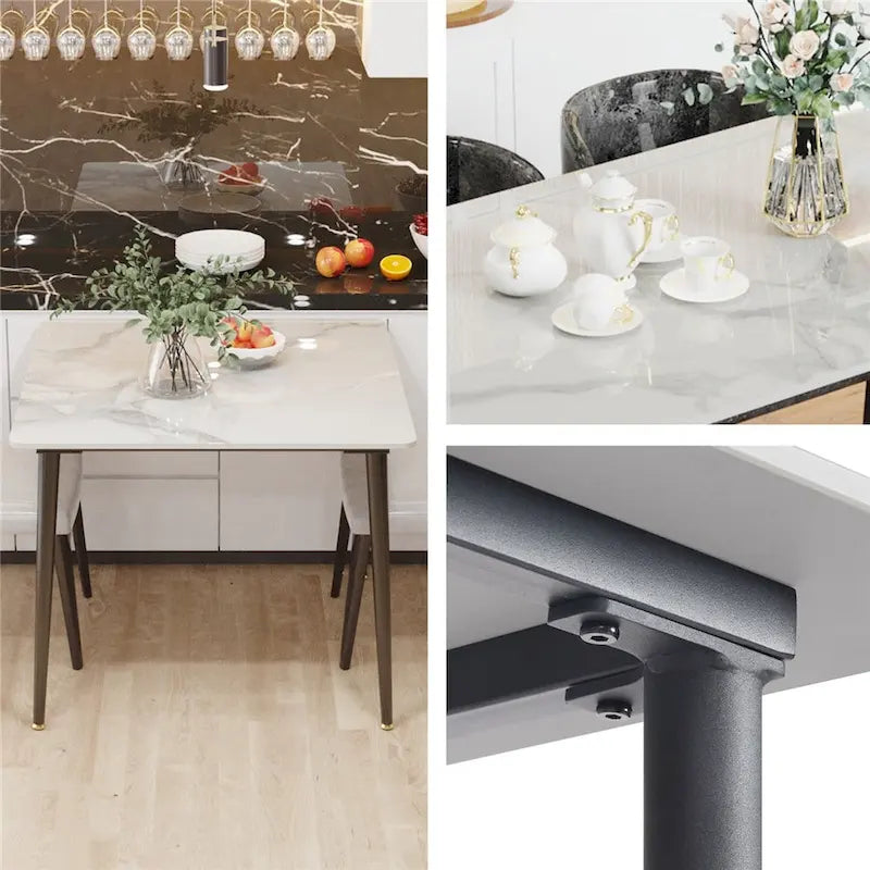 Contemporary Slate Kitchen Dining Table with Sintered Stone Surface and Metal Legs (Table Only) - 31.5 x 31.5 x 30 inches - image 8